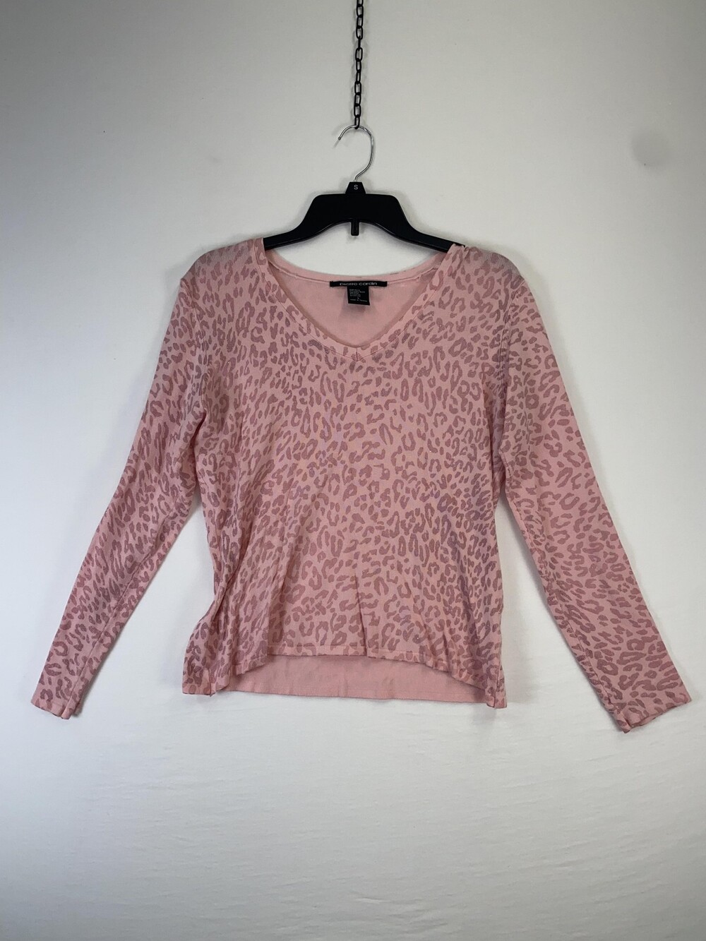 Pierre Cardin Sweater Womens Large Pink Leopard Animal Print V Neck Pullover